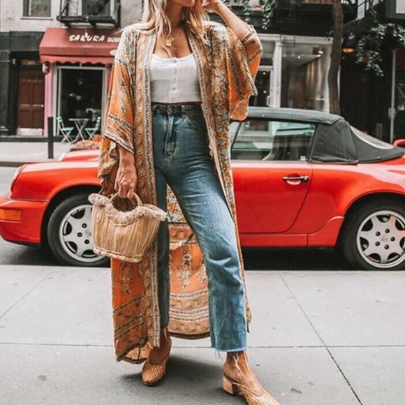 NEW 5⭐️ Boho Floral Kimono Duster, Vintage Canyon Bohemian Gypsy Robe Jacket - Picture 5 of 6